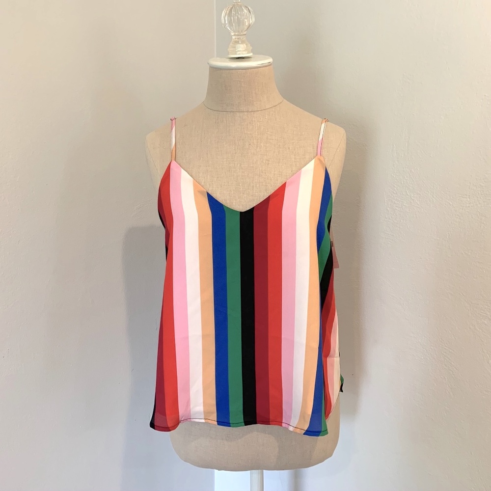 NWT Rainbow Striped V Neck Tank Top